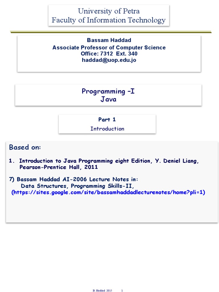 University of Petra Faculty of Information Technology: Programming - I ...