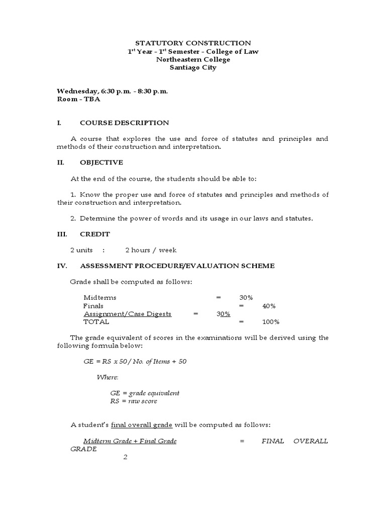 Statutory Construction Syllabus | PDF | Statutory Interpretation ...