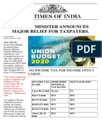 Finance Minister Announces Major Relief For Taxpayers.: No Income Tax For Income Upto 5 Lakhs