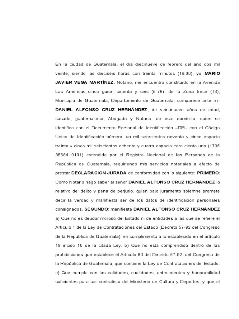 Declaración Jurada de Daniel Cruz | PDF | Guatemala | Información del ...