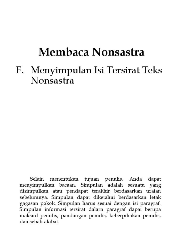 1 F Menyimpulkan Isi Tersirat Teks Nonsastra
