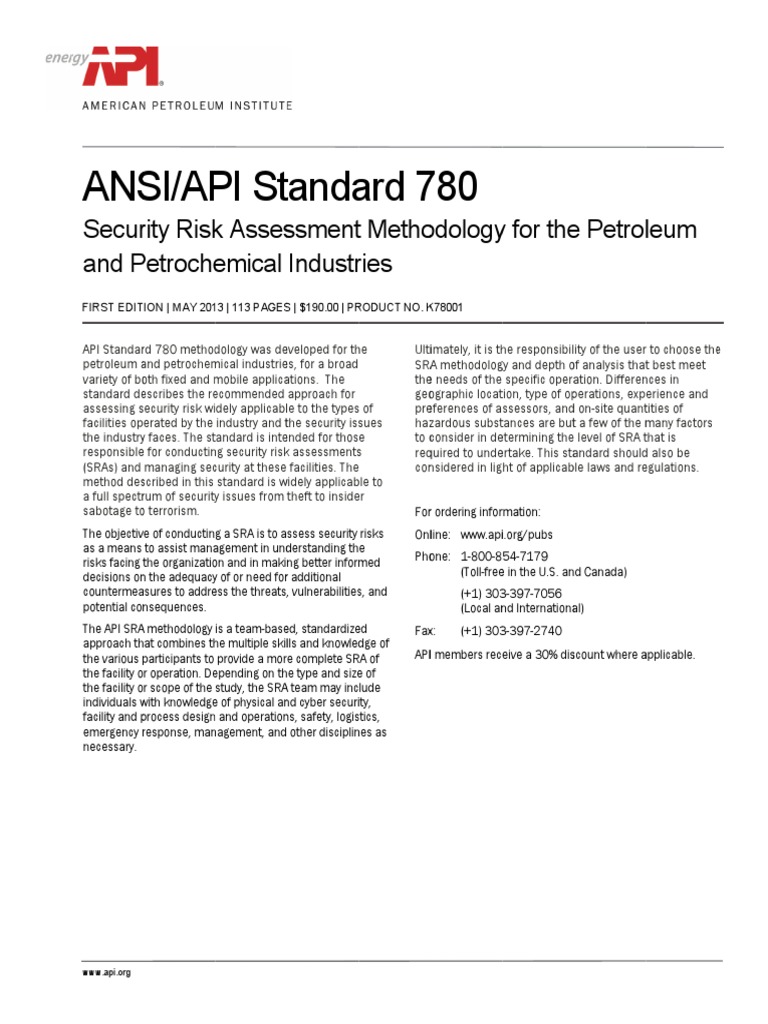 API Standard 780 Security Risk Assessment Methodology | PDF | Business