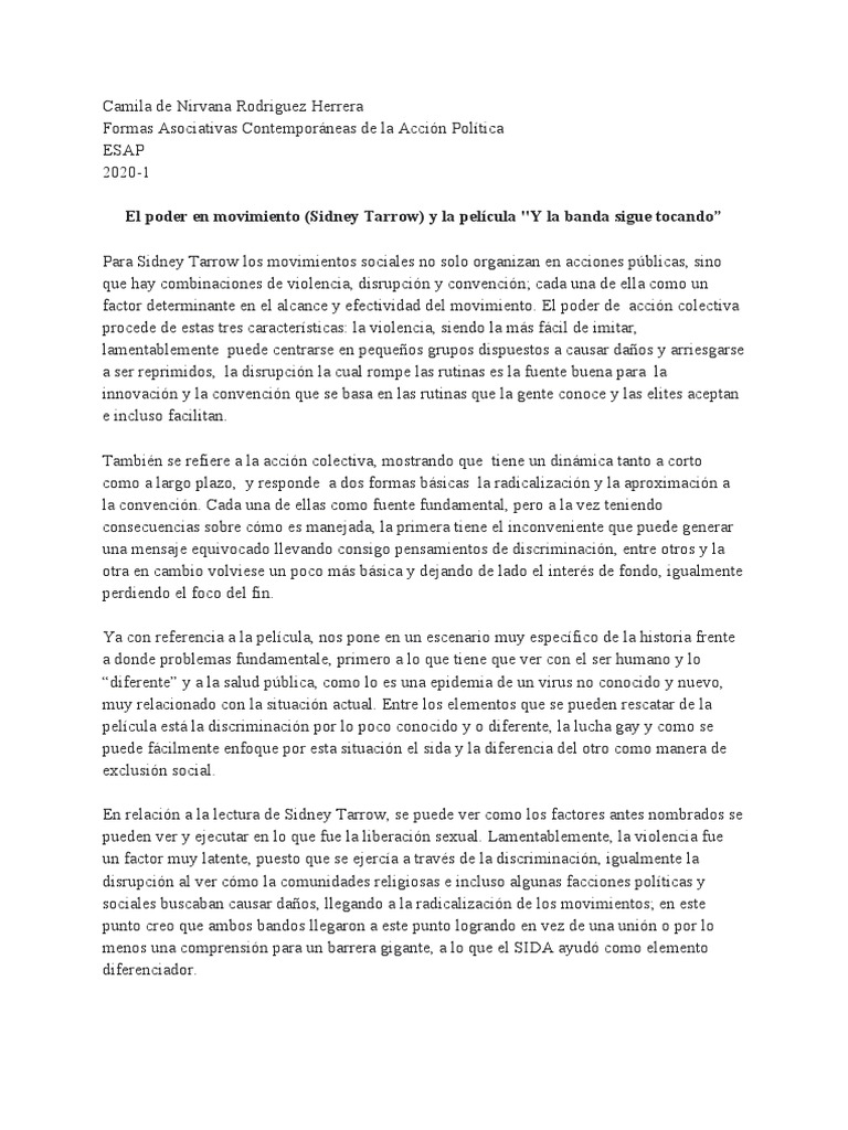 Sidney Tarrow & La Película Y La Banda Sigue Tocando PDF