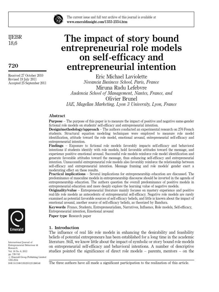 Role Models' Impact on Entrepreneurial Intentions | PDF | Self Efficacy ...