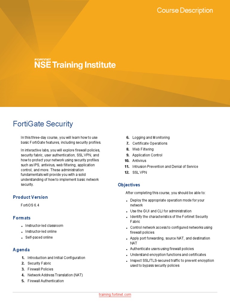 FortiGate Security 6.4 Course Description-Online | PDF | Firewall ...