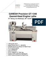 GANESH Precision GT-1340 Geared-Head Engine Lathe: 13" Swing Over Bedways, 40" Center Distance