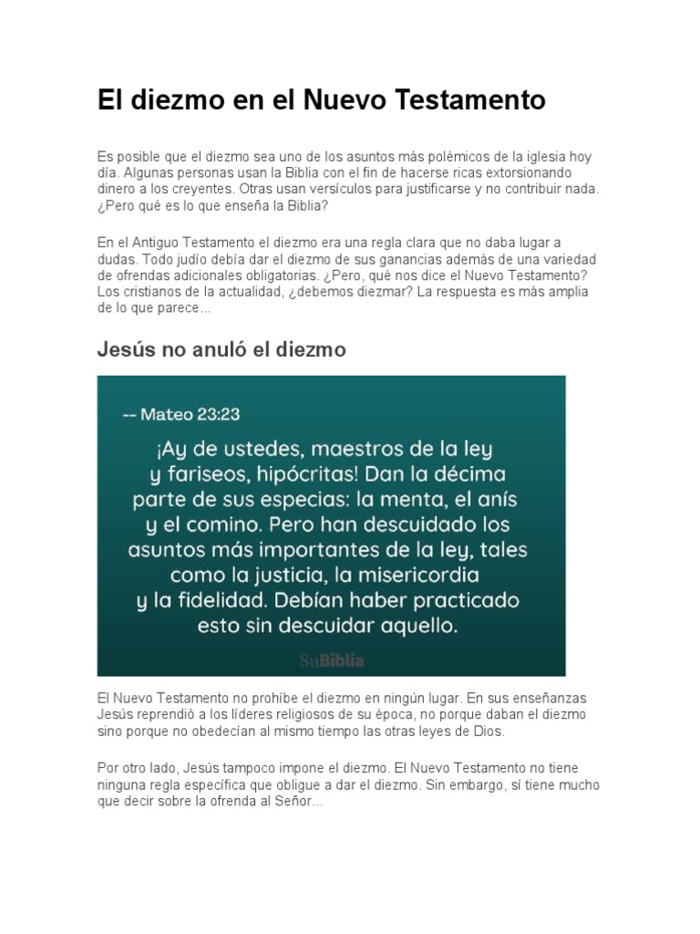 El Diezmo en El Nuevo Testamento | PDF | Diezmo | Nuevo Testamento