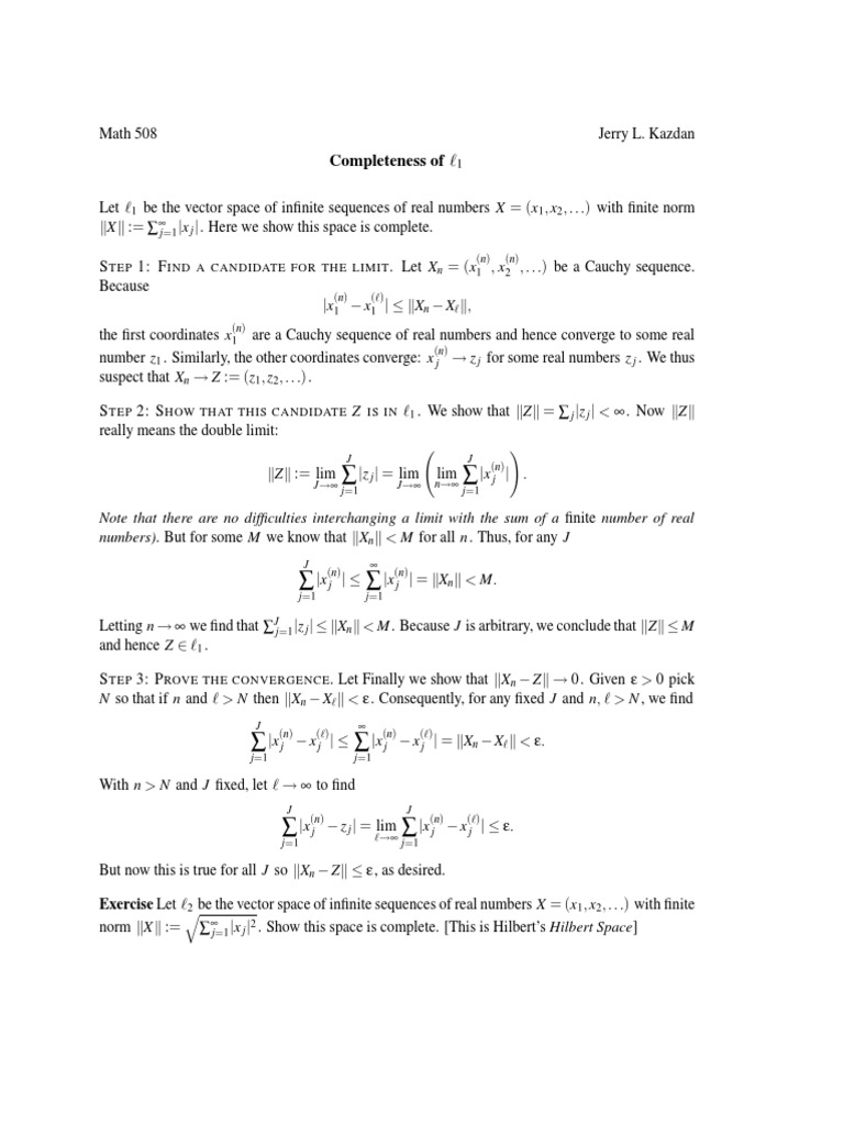 completenessl_1 Sequence Norm (Mathematics)