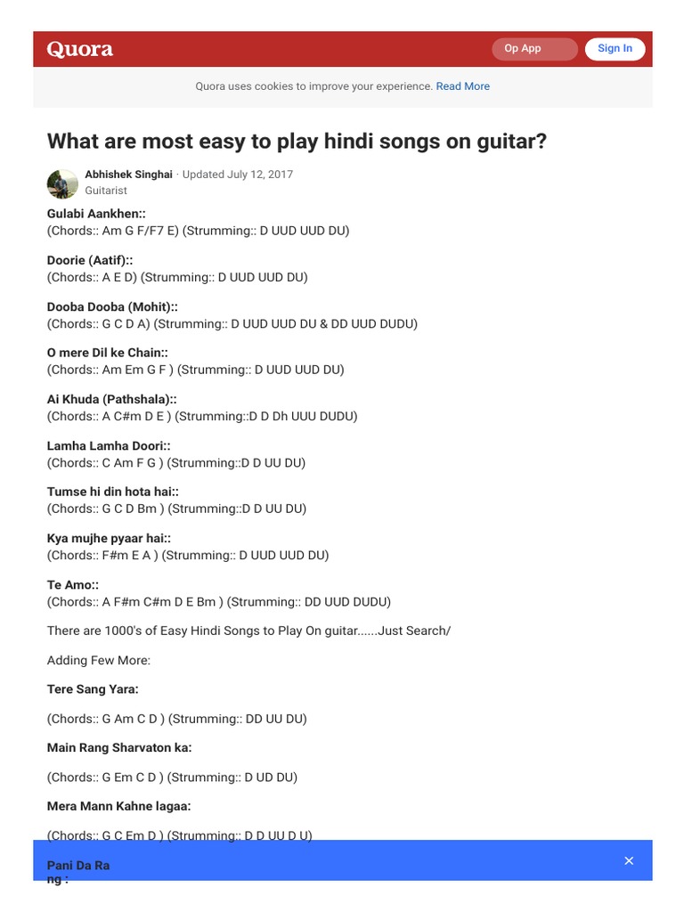 What Are Most Easy To Play Hindi Songs On Guitar? Abhishek Singhai PDF