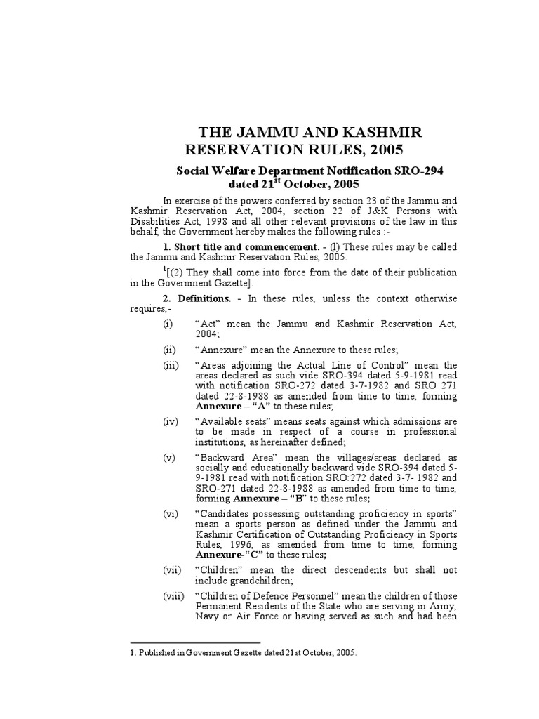 The Jammu and Kashmir Reservation Rules, 2005 PDF Justice Crime