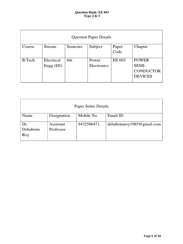 MCQ Ee603 PDF Power Inverter Field Effect Transistor