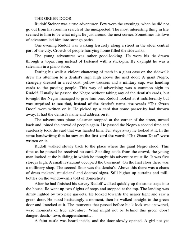 An Unexpected Adventure Behind the Green Door A Story of Chance