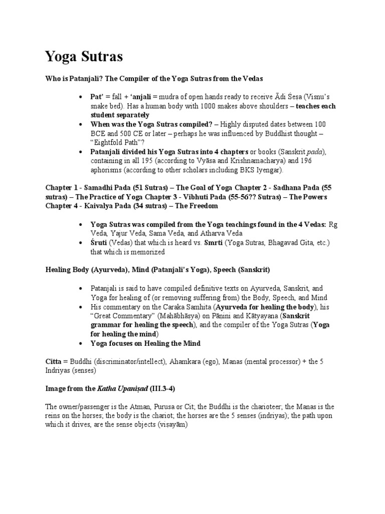 Yoga Sutras | Download Free PDF | Yoga Sutras Of Patanjali | Patanjali