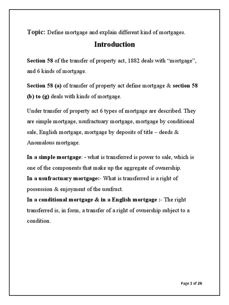 Mortgage Under Transfer of Property Act PDF Mortgage Law Mortgage