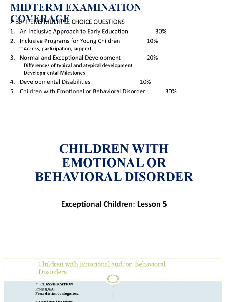 Midterm Exam: Emotional & Behavioral Disorders | PDF | Mental Disorder ...