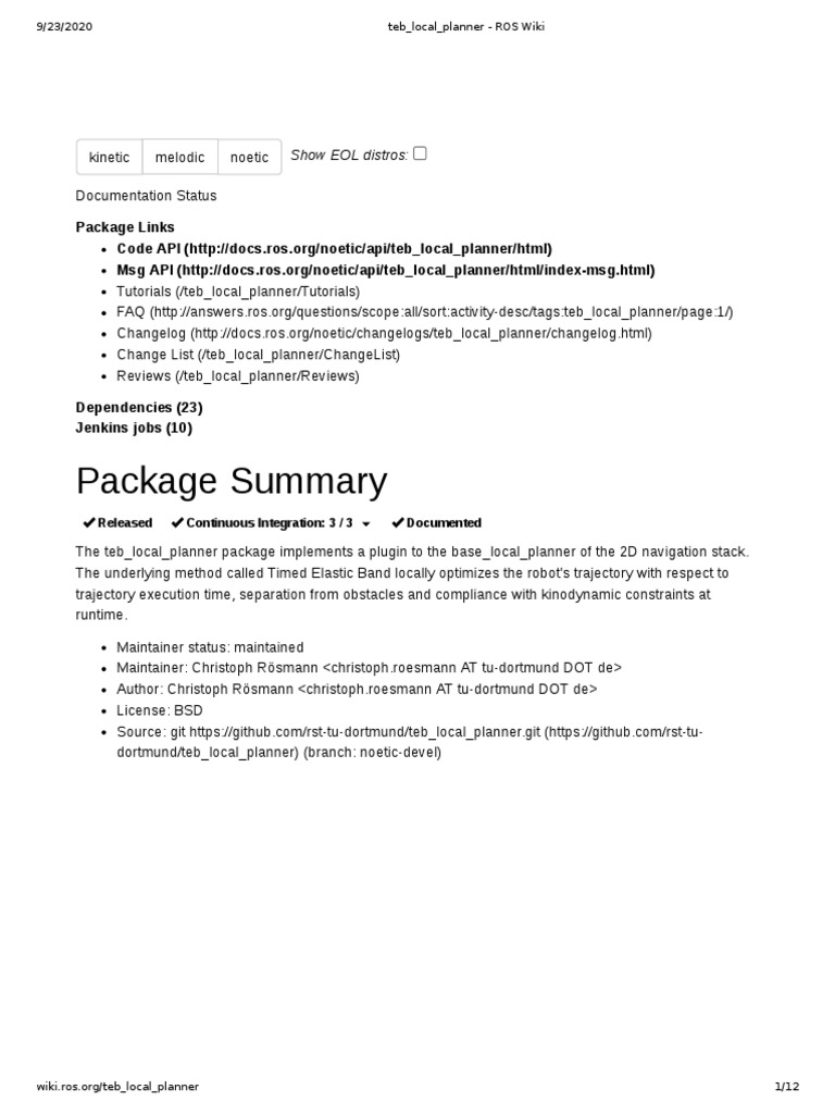 ROS Teb Planner Guide | PDF | Mathematical Optimization | Kinematics