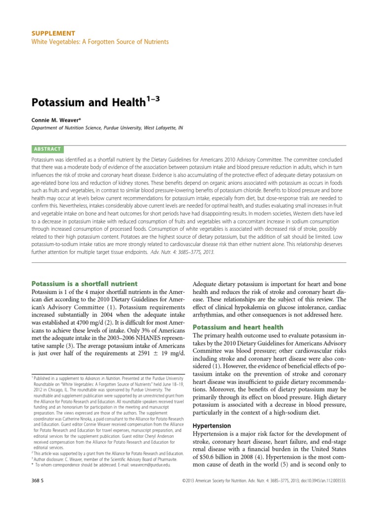 Potassium and Health | PDF | Blood Pressure | Cardiovascular Diseases
