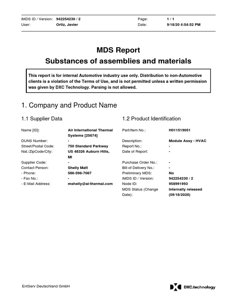 MDSReport 942254230 | PDF