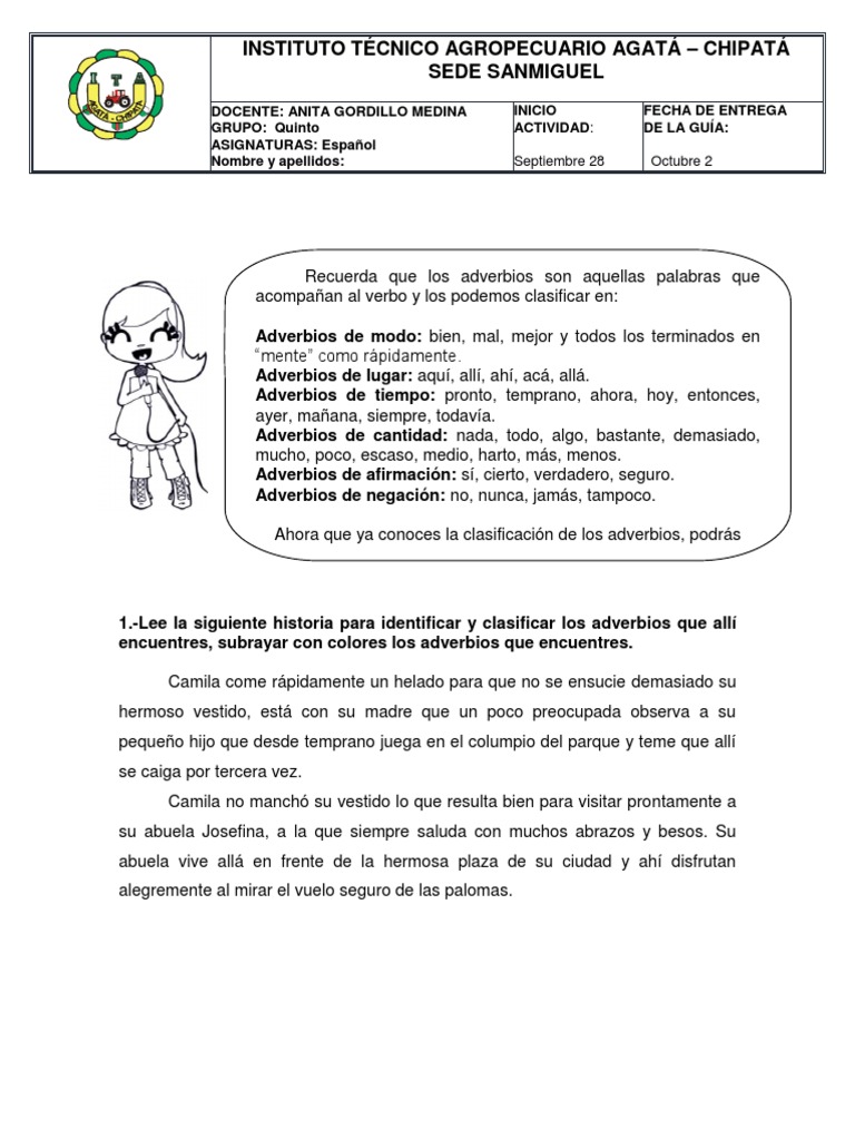 Actividades de Adverbios para Quinto Grado | PDF | Adverbio