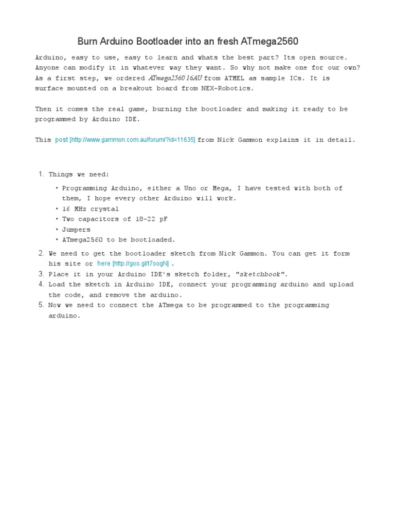 Burn Arduino Bootloader Into An Fresh Atmega2560 | PDF | Arduino ...