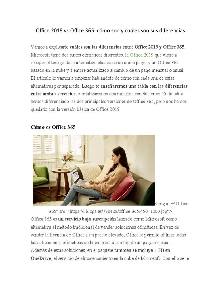 Comparativa: Office 2019 vs 365 | PDF | Microsoft Office | Oficina 365