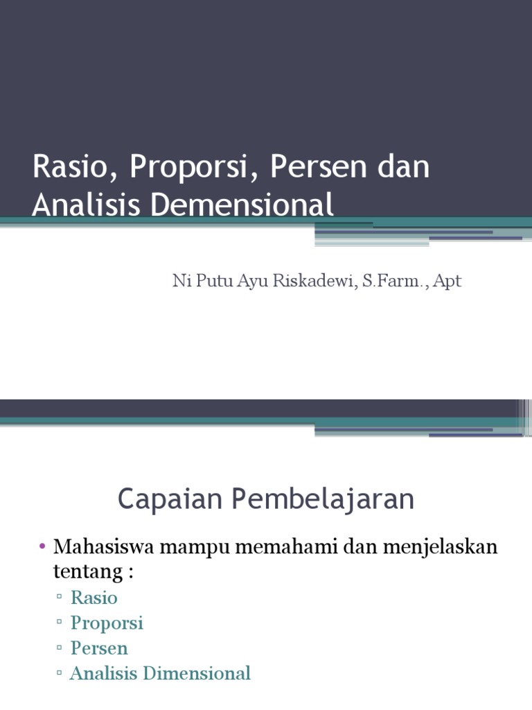Rasio, Proporsi, Persen Dan Analisis Demensional - PPTX (Materi 1 ...