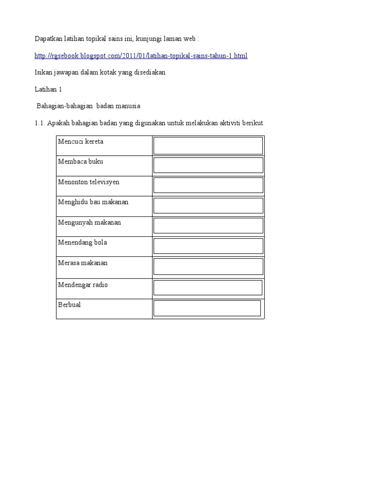 Latihan Topikal Sains Tahun 1 Pdf