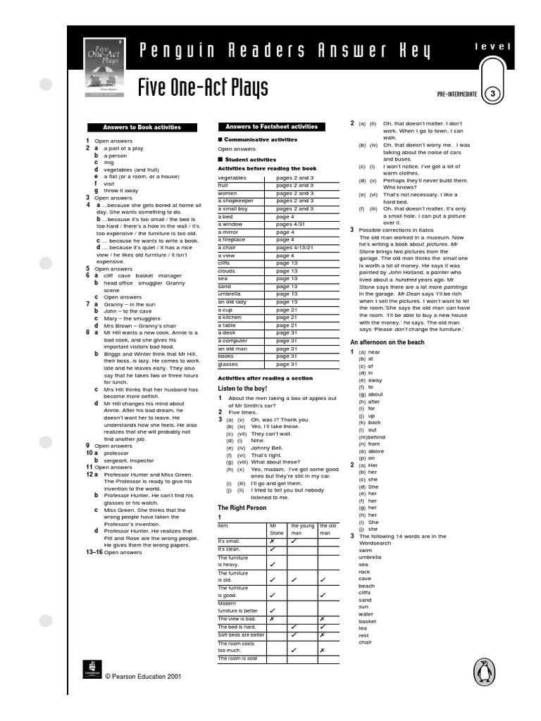Five One-Act Plays. Answer Key | PDF