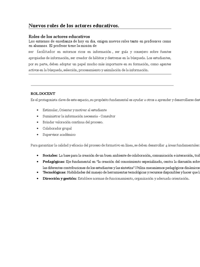 Nuevos Roles en la Educación Actual | PDF | Plan de estudios | Maestros