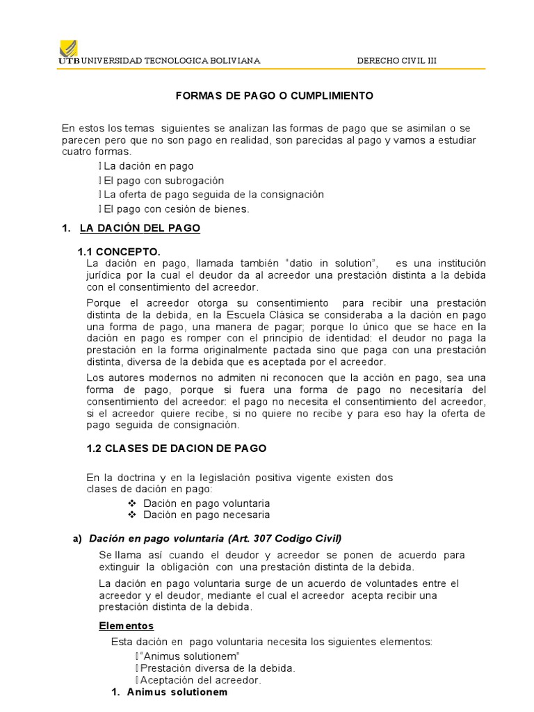 Formas de Cumplimiento de Obligaciones | PDF | Subrogación | Pagos