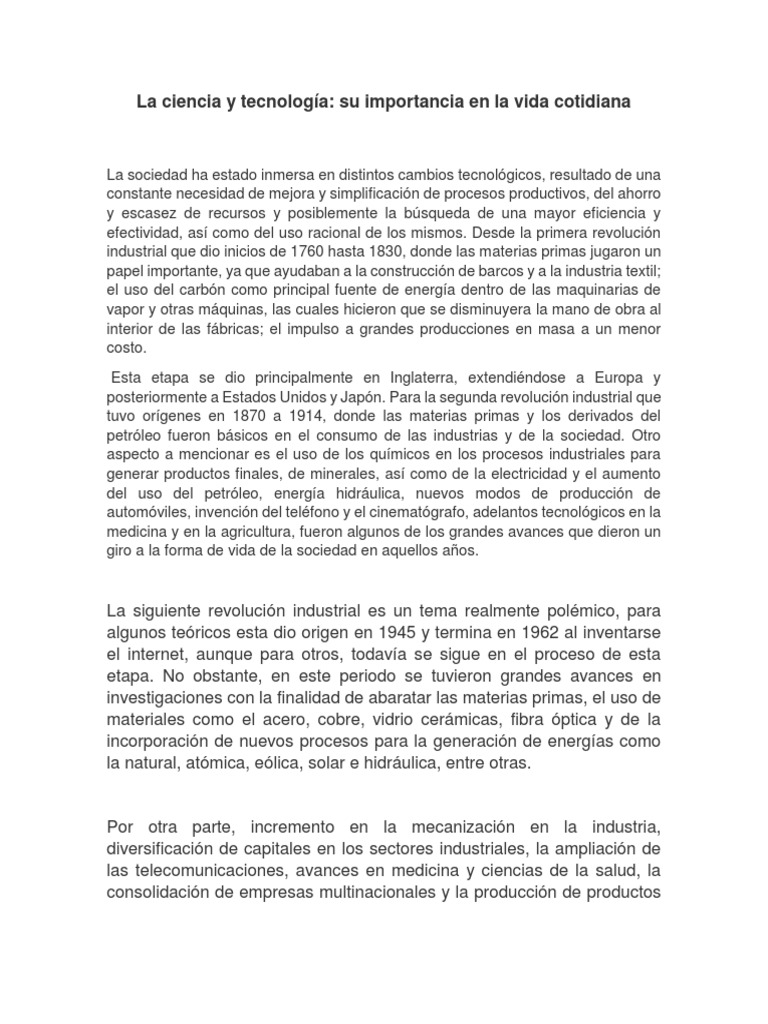 La Ciencia y Tecnología en La Vida Cotidiana | PDF | Industrias ...