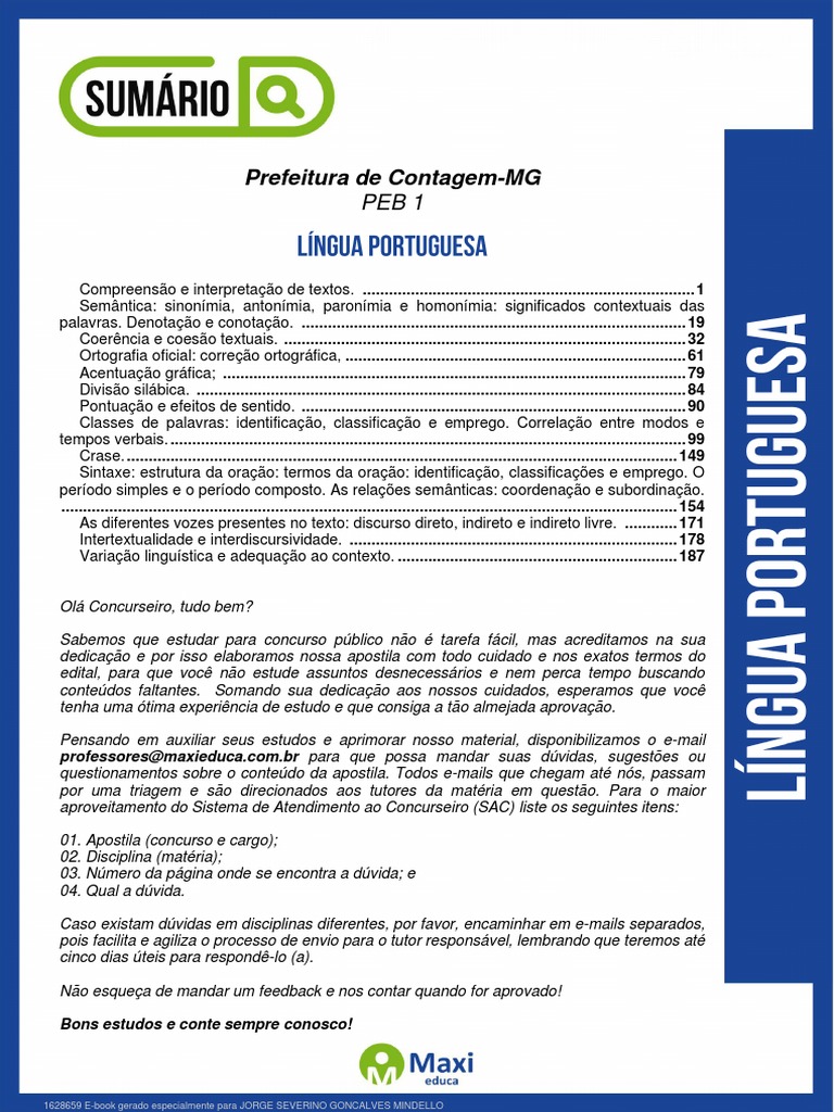 01 - Lingua - Portuguesa Contagem PDF | PDF | Sigmund Freud | Interpretação  linguística, image size:768x1024