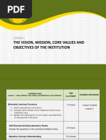 The Vision, Mission, Core Values and Objectives of The Institution