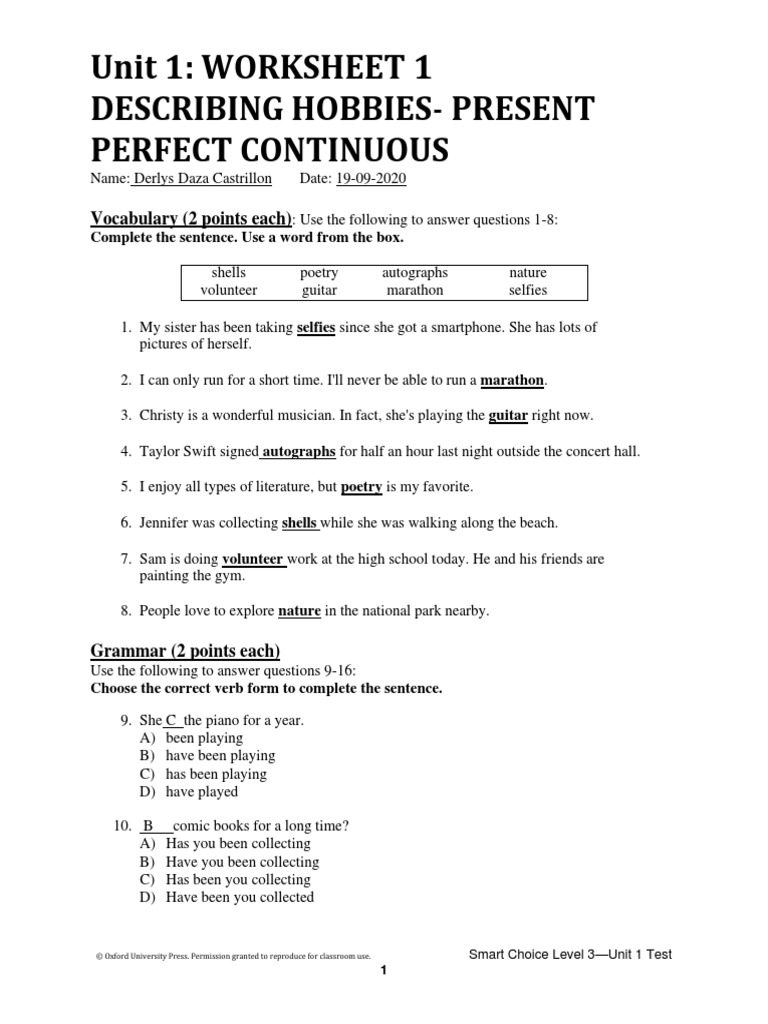 Worksheet Present Perfect Continuos | PDF