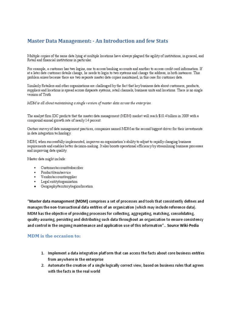Master Data Management Overview and Benefits | PDF | Economies ...