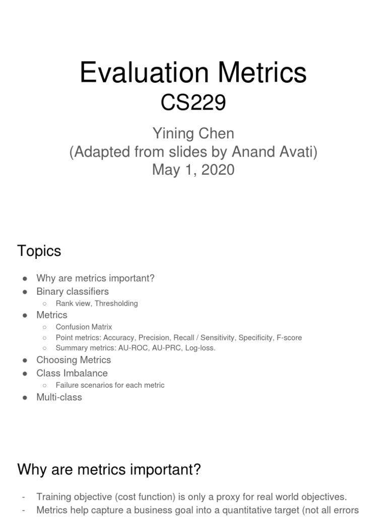 Evaluation Metrics for Binary Classification | PDF | Receiver Operating ...
