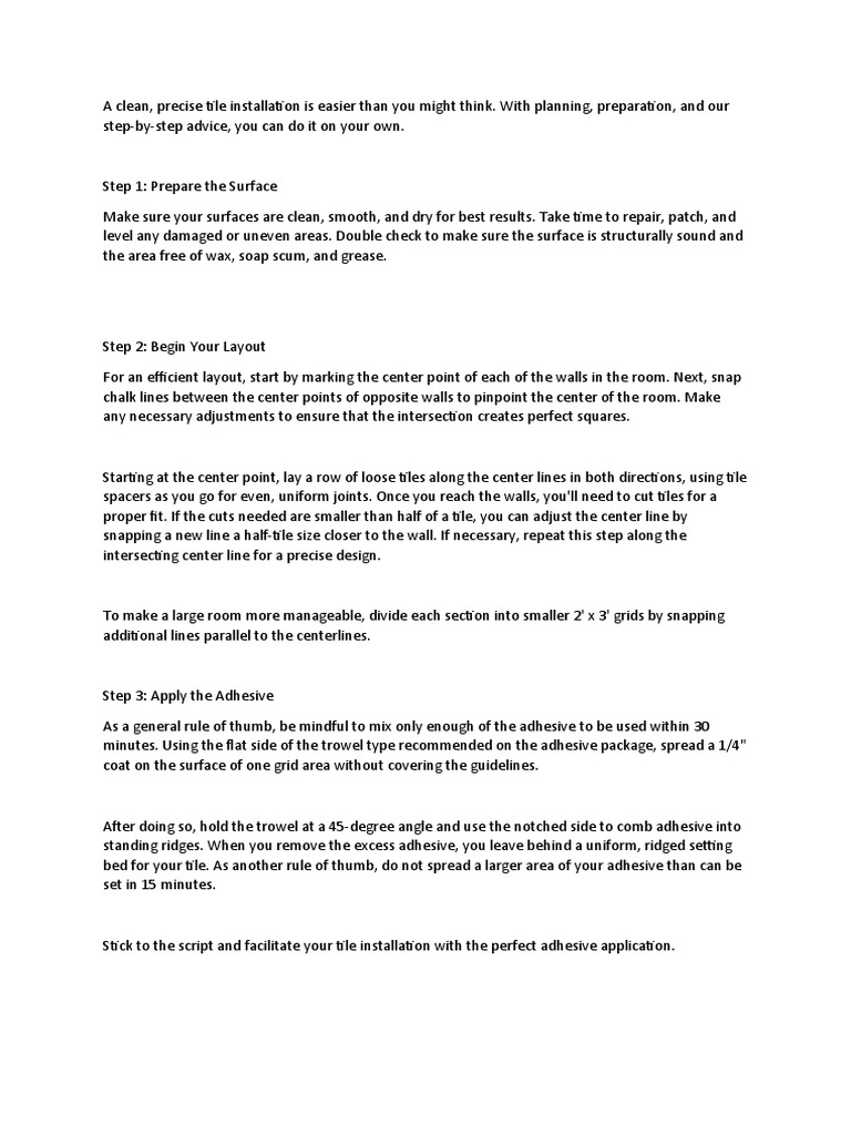 Tile Installation Procedure Pdf Tile Adhesive