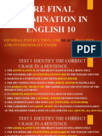 Pre Final Examination in English 10: General Instruction: Use Ballpen and Intermediate Paper