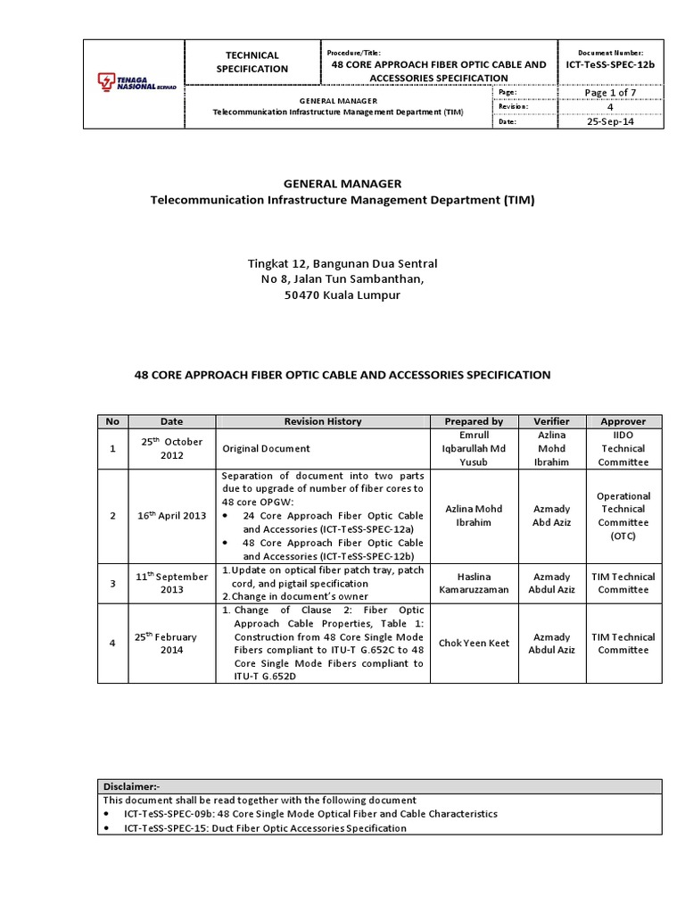 3.1.3.11. ICT-TeSS-SPEC-12b - 48 Core Approach FO Cable & Accessories ...