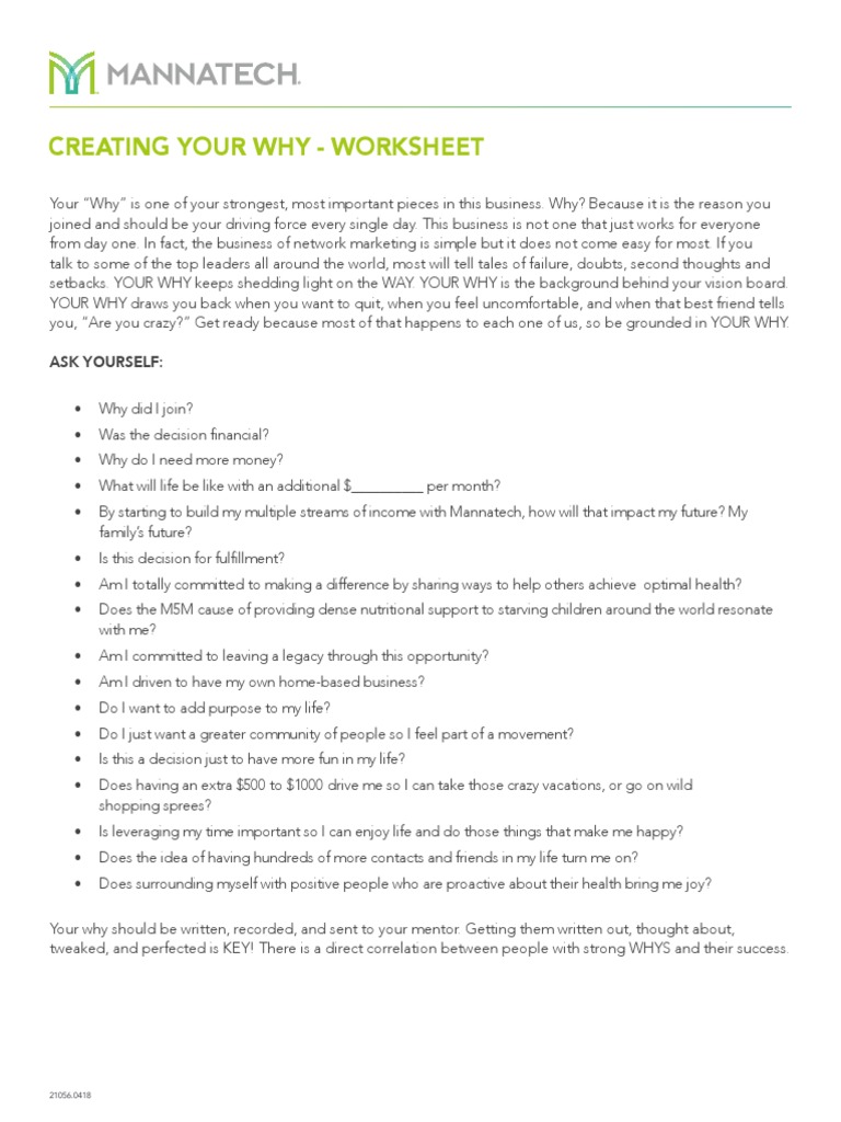 Creating Your Why - Worksheet | PDF | Self-Improvement