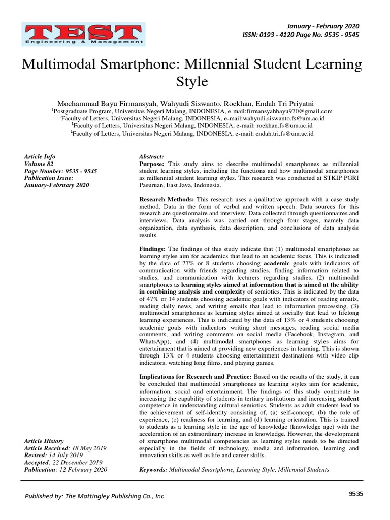 Multimodal Smartphones in Millennial Learning | PDF | Learning Styles ...