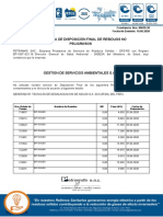 Constancia de Disposición Final de Residuos No Peligrosos