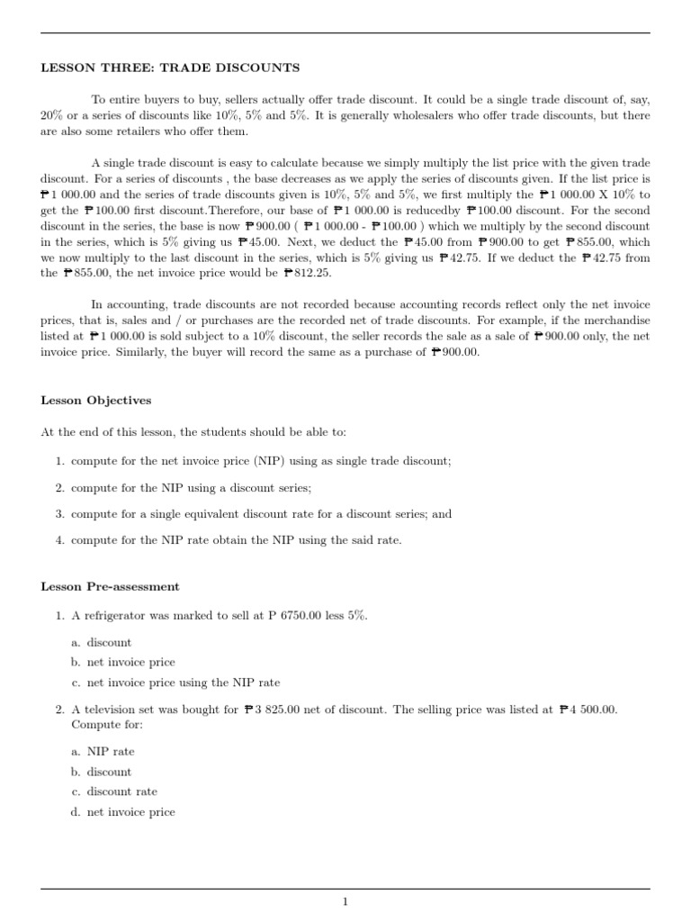 Example Trade Discount Series