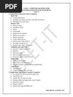 Cs2253 - Computer Architecture 16 Marks Question Bank With Hints Unit - I 1. Explain Basic Functional Units of Computer. Input Unit