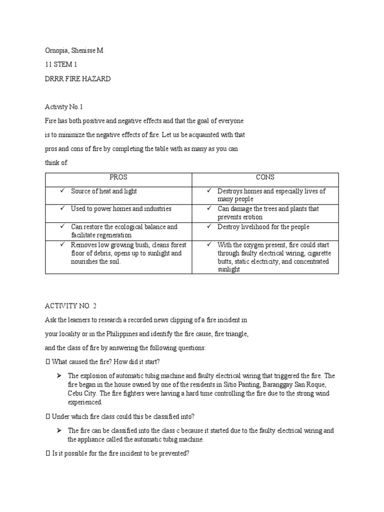 DRRR Fire Hazard Activities Guide | PDF | Fires | Candle
