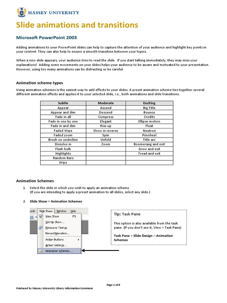 Slide Animations and Transitions: Microsoft Powerpoint 2003 | PDF ...