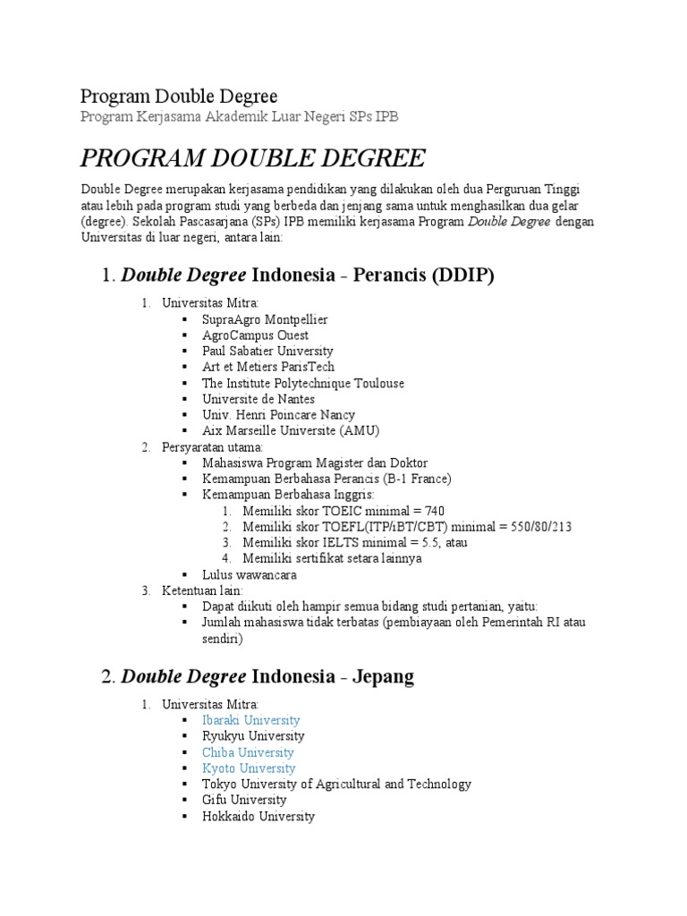 Program Double Degree di IPB | PDF