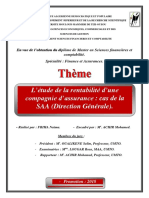 L%u2019étude de La Rentabilité D%u2019une Compagnie D%u2019assurance Cas de La SAA Direction Générale PDF