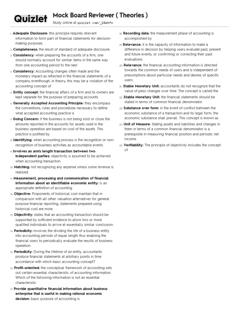 Mock Board Reviewer (Theories) PDF Historical Cost Accounting