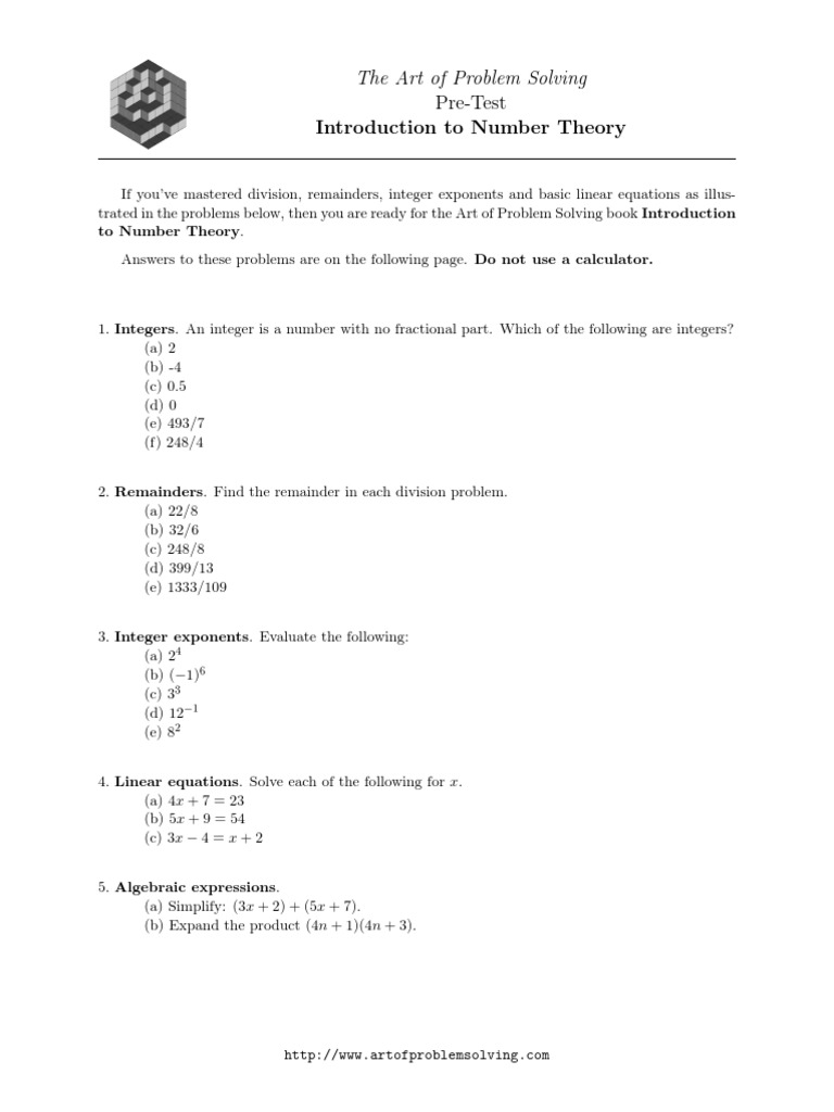 The art of problem solving pre test introduction to number theory pdf